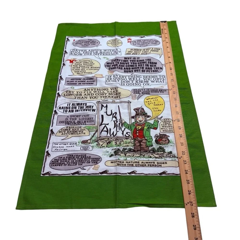 Vintage Murphys Law Irish Tea Towel Cotton McCaw Allan Ireland Leprechaun